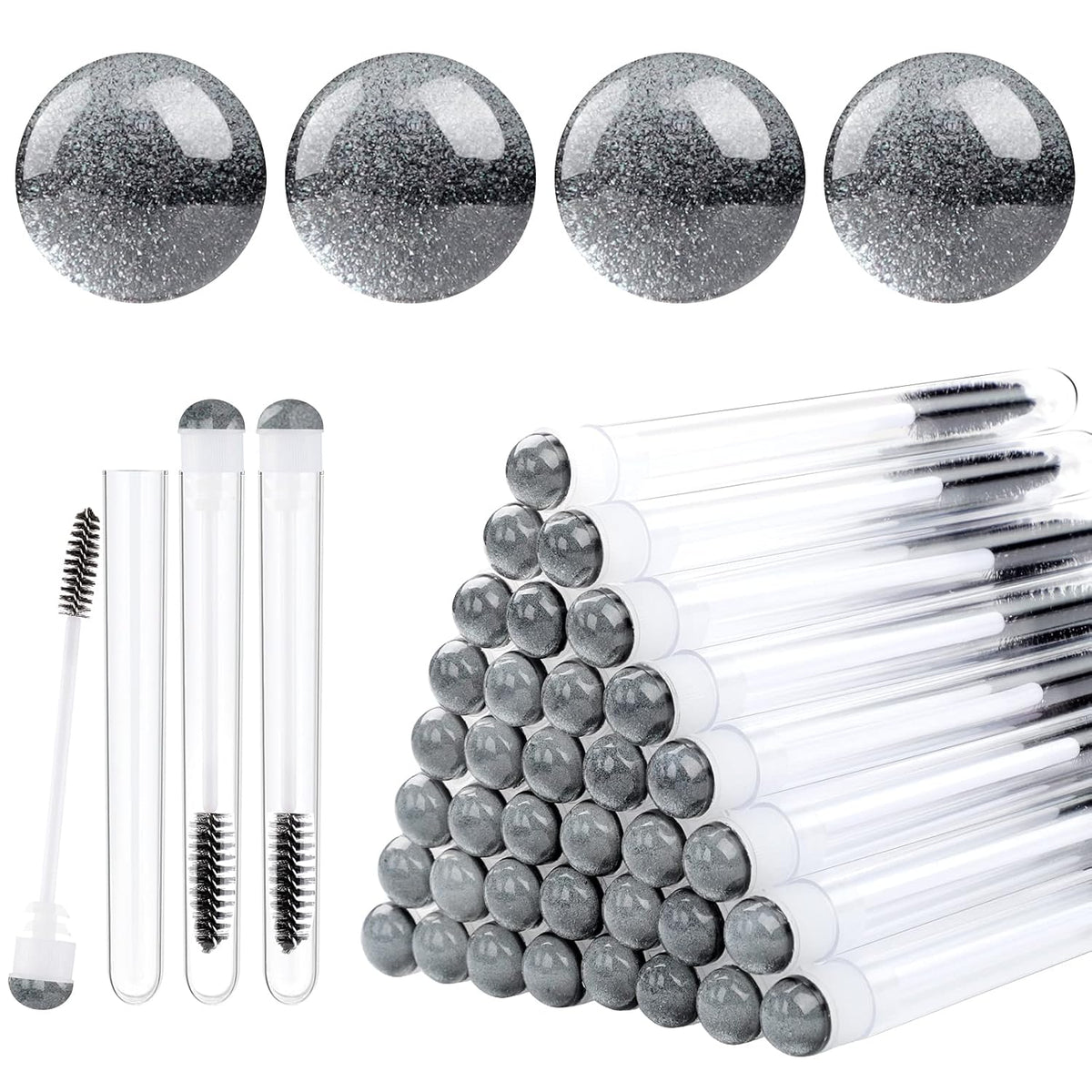 50 Pieces Disposable Mascara Brushes Eyelash Brush Lash Wand Diamond Mascara Wands with Tube Makeup