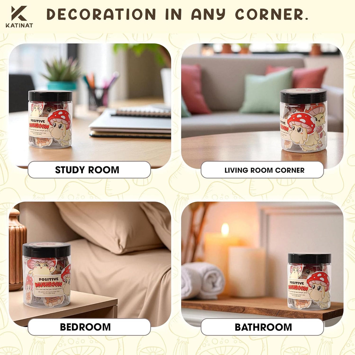Mushroom Gifts for Women - 60 Positive Mushroom Cards Jar, Daily Affirmation Cards For Womens