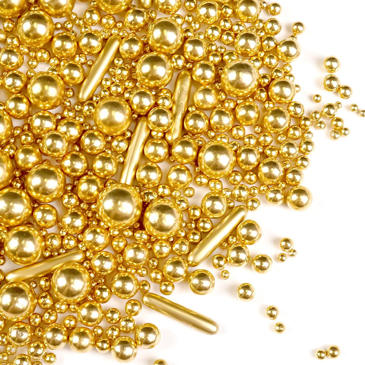 Gold Pearl Rods Sprinkles for Cake Decorating, Edible Sugar Pearls Rods Candy, 150g/5.29oz, Mix