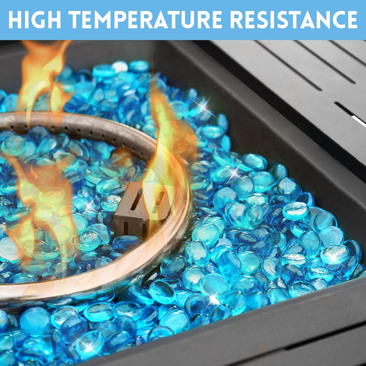 Fire Glass, Caribbean Blue Fire Rocks for Propane Firepit, Fireplace and Outdoor Decorative. 3/4
