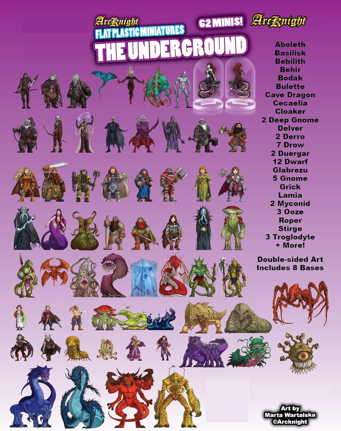 Arcknight Flat Plastic Miniatures: Underground; 62 Unique Subterranean-Themed Minis for DND 5e and