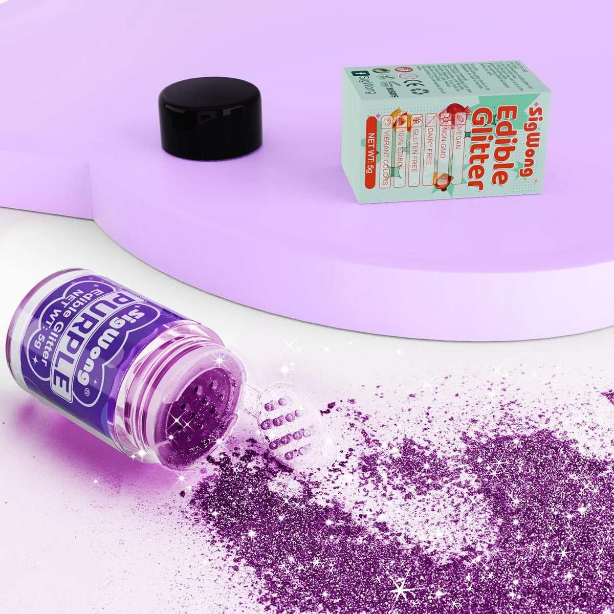 Purple Edible Glitter - 5g Food Grade Cake Decorating Shimmering Glitter, Edible Sprinkle Luster