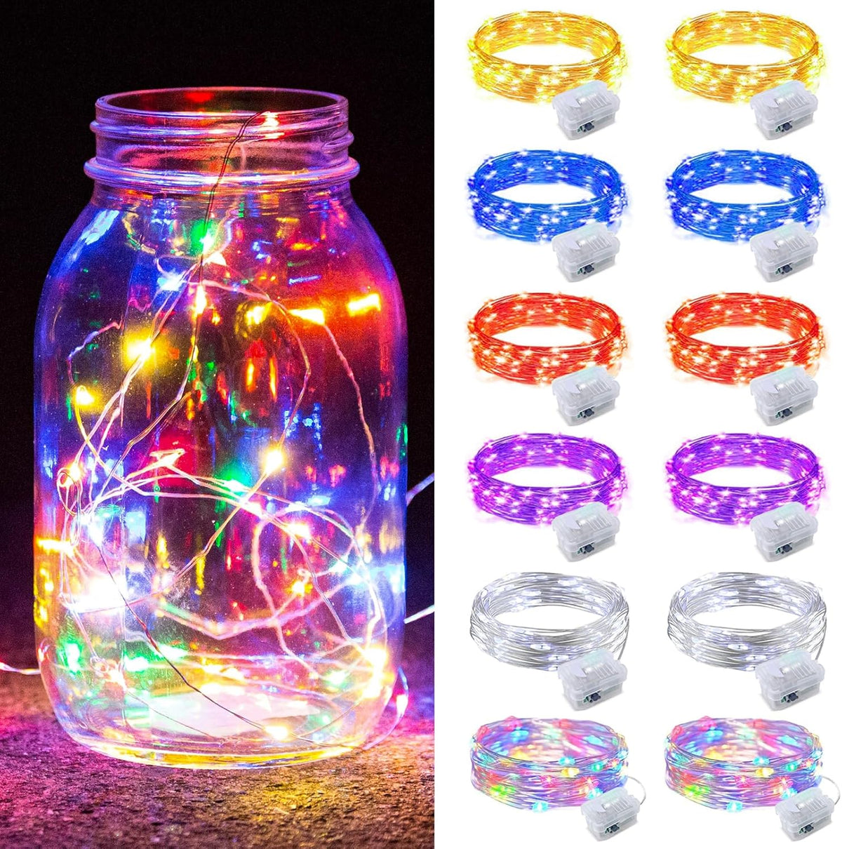 ZGWJ 12 Pack Fairy Lights Battery Operated, 7ft 20 Mini LED Fairy String Lights Silver Wire 3 Modes