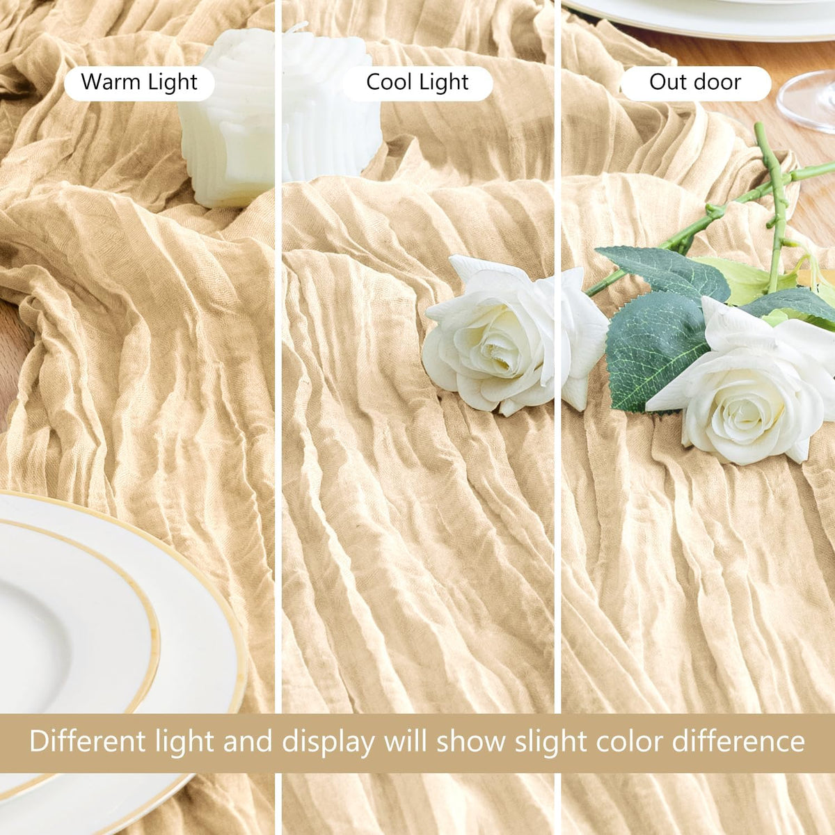 Asee'm Cheesecloth Table Runner 120 Inches Long Sand Boho Gauze Cheese Cloth Runner 10FT Rustic