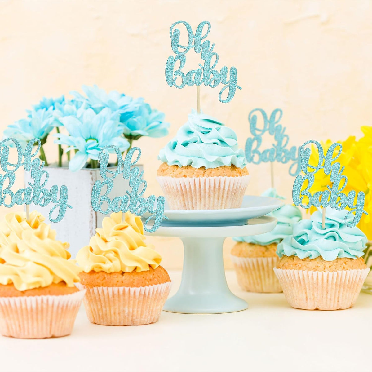 Gyufise 36Pcs Oh Baby Cupcake Toppers Glitter Baby Shower Cupcake Picks Oh Baby Cake Pick for Baby