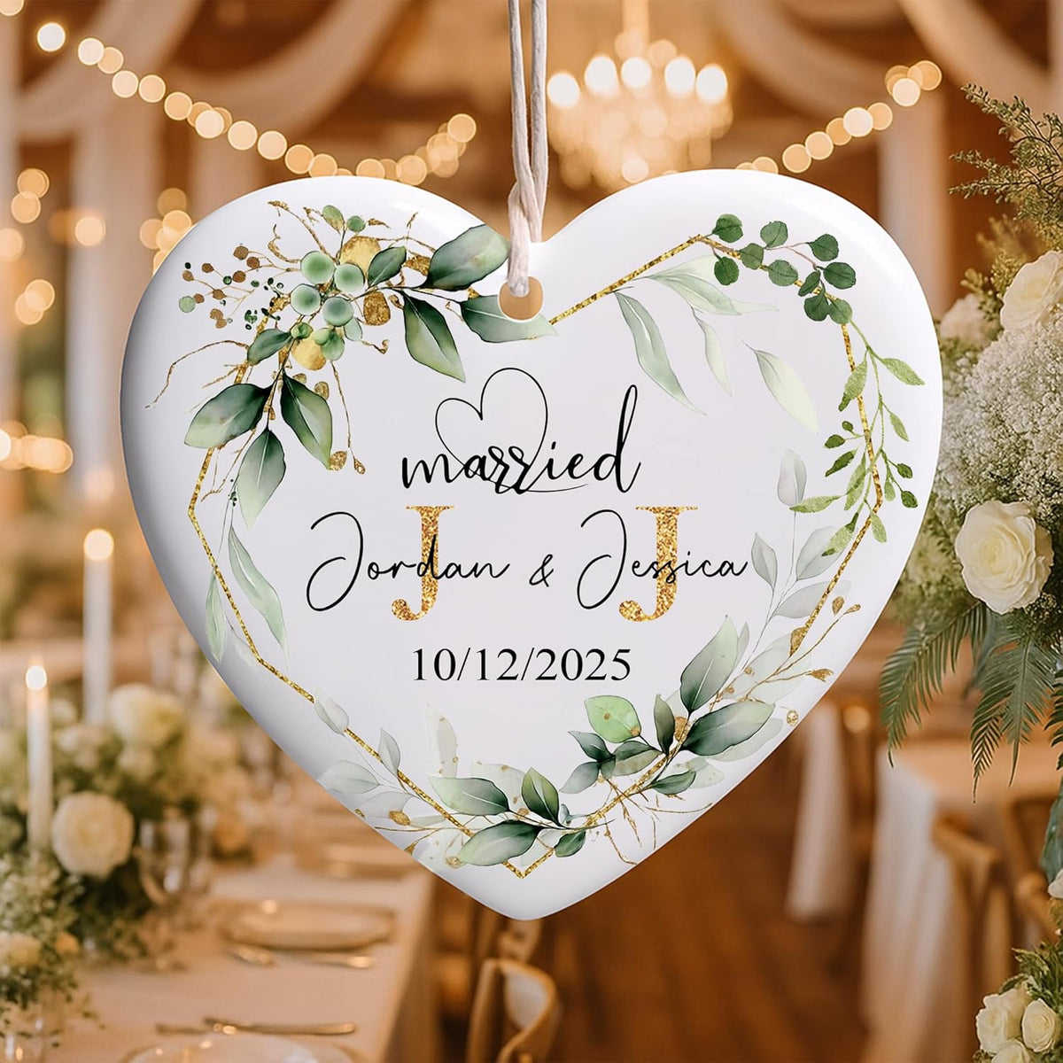 Love Signal Personalized Married Ceramic Ornament, Mr Mrs 2025 Ornaments Custom Name Date, Ornament