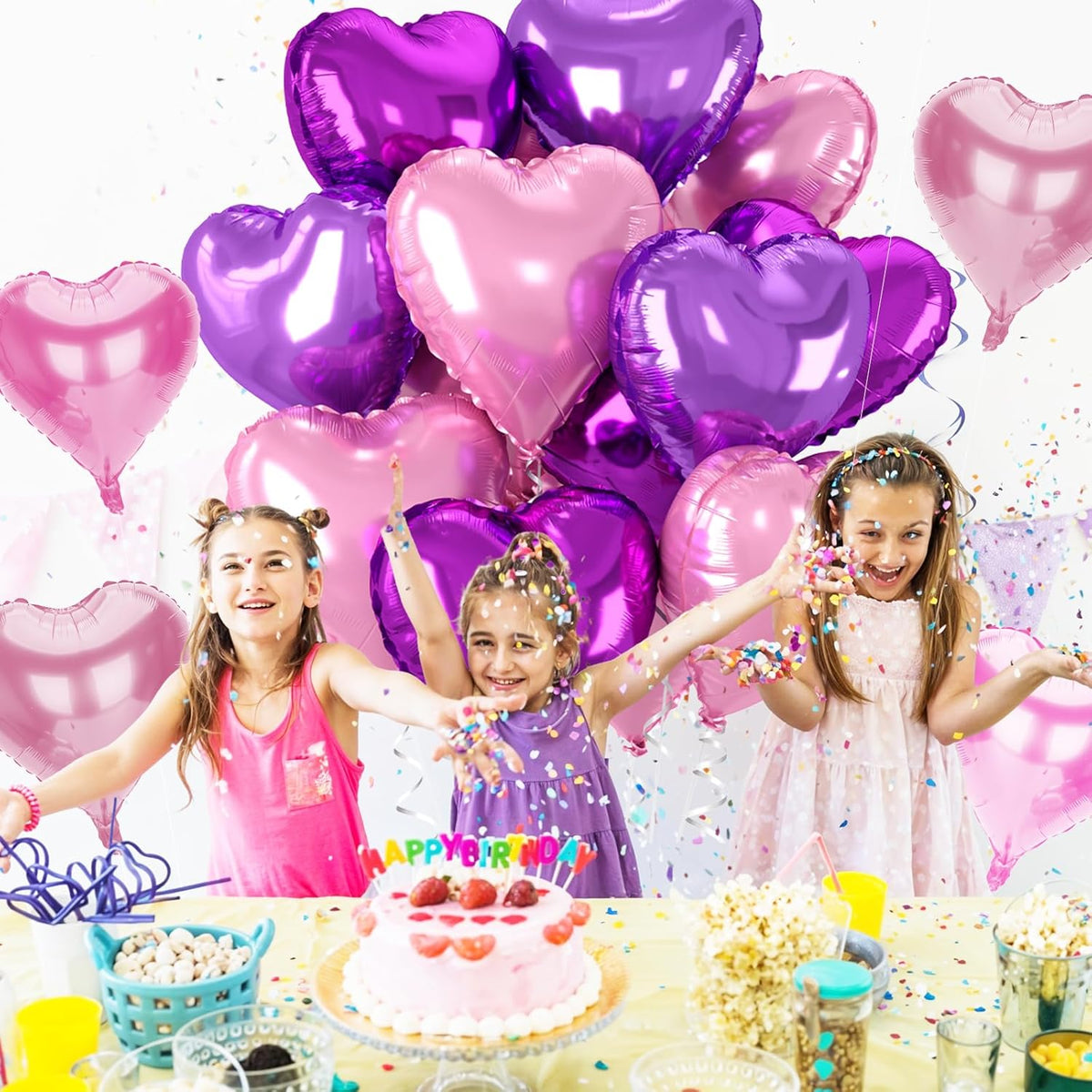 12 Pcs Heart Balloons, 18 inch Pink Purple Heart Shaped Balloon, Big Helium Foil Hot Pink Purple