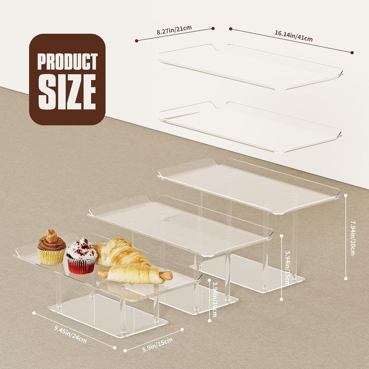 6 Pack Dessert Table Display Set, Clear Acrylic Dessert Display Stands with 3 Pack Dessert Tray