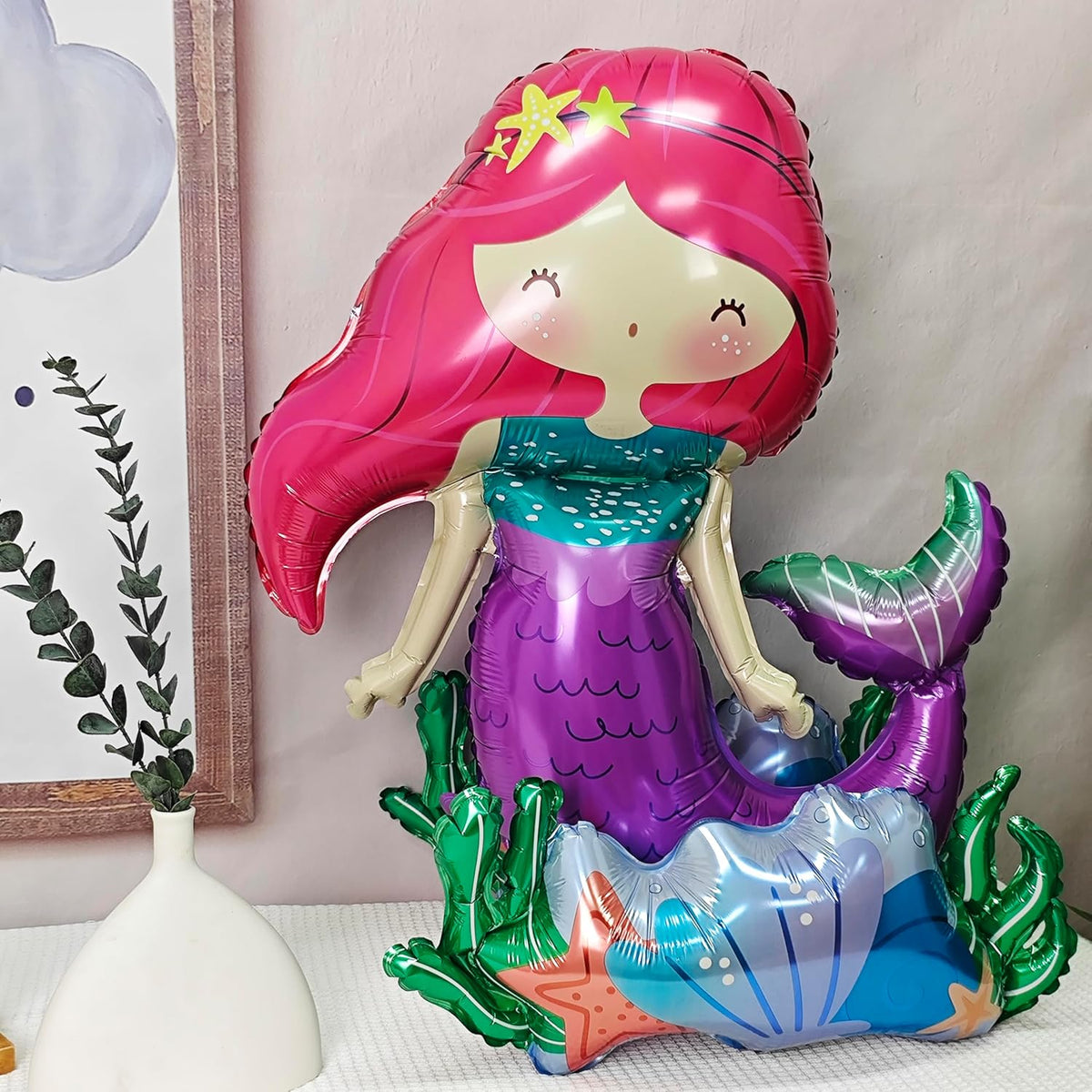 Self Standing mermaid birthday balloon mermaid foil balloon Ocean Balloon for Girls Under The Sea