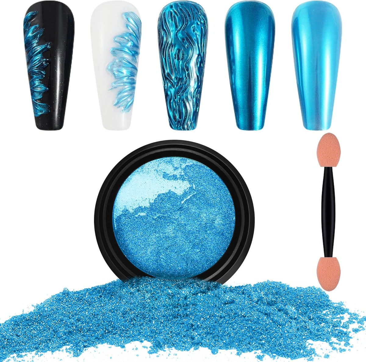 Artdone Chrome Nail Powder, Azure Iridescent Aurora Powder Metallic Mirror Effect Pigment