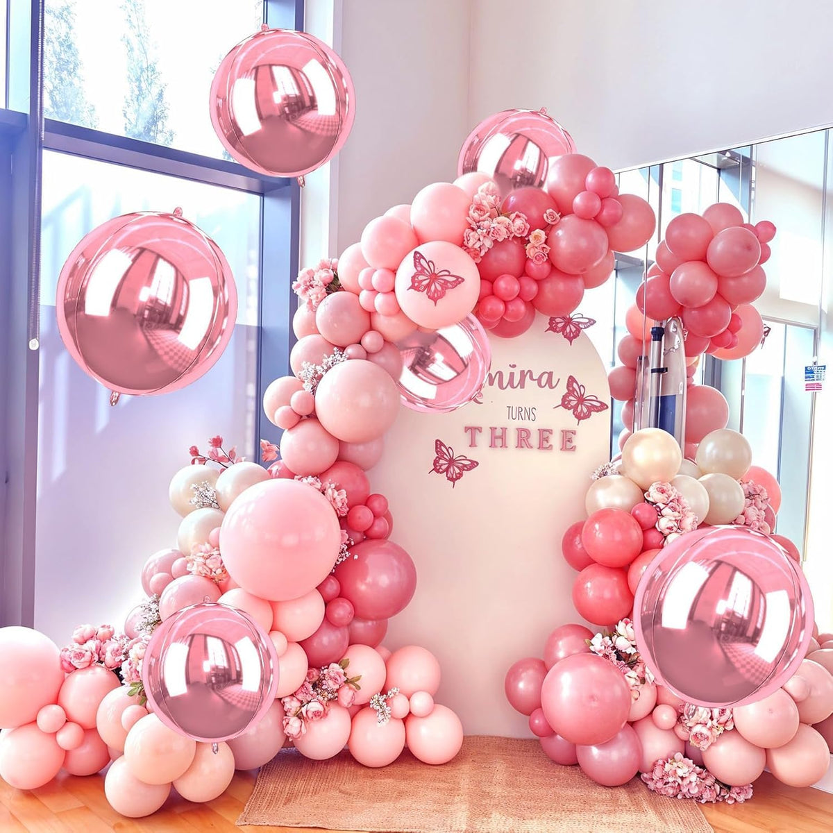 Giant 4D Pink Foil Balloons, 6Pcs Large Metallic Pink Round Balloons, 22 Inch Big Round Foil