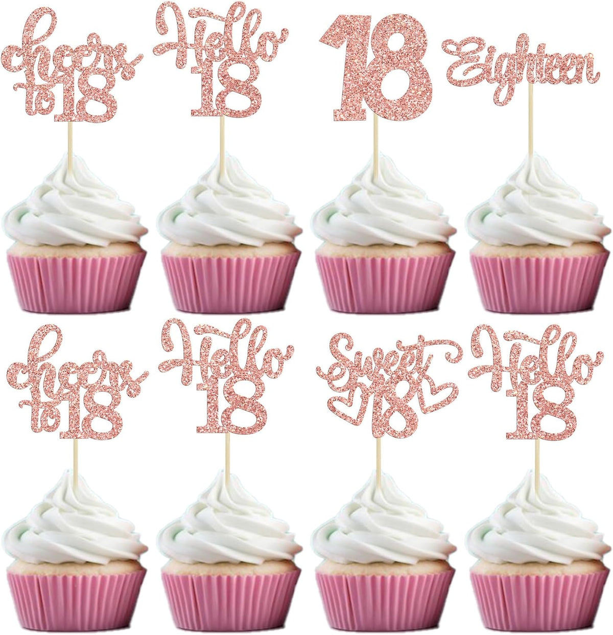 30Pcs18th Birthday Cupcake Toppers Eighteen Happy 18th Cupcake Picks Sweet 18 Cheers to 18 Cake