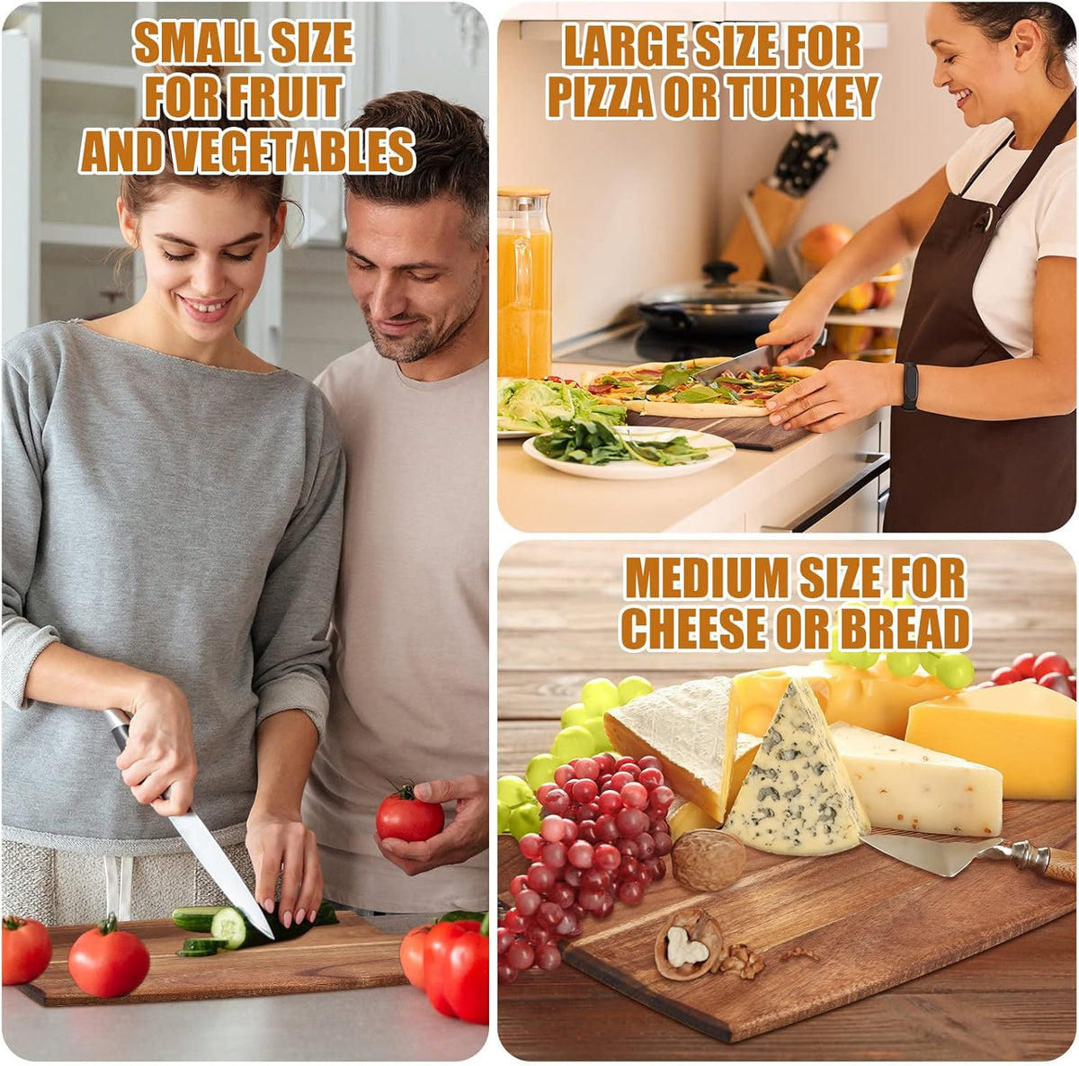 Patelai 12 Packs Wooden Cutting Board Set with Handles Large Kitchen Serving Plain Chopping Board