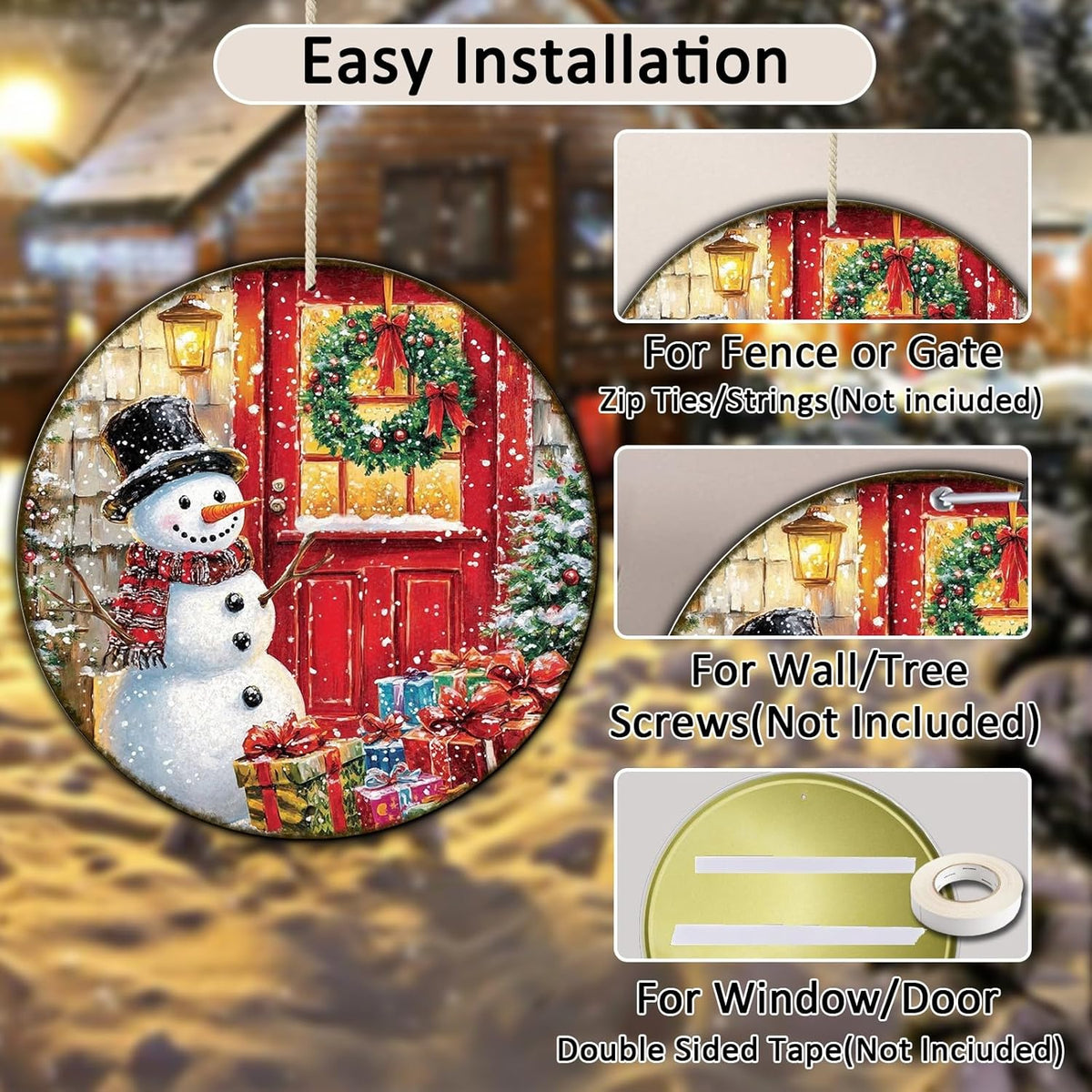 Round Wall Decor Christmas Metal Tin Sign Snowman Sign Rustic Wall Decor Wall Plaque Snowman Wreath