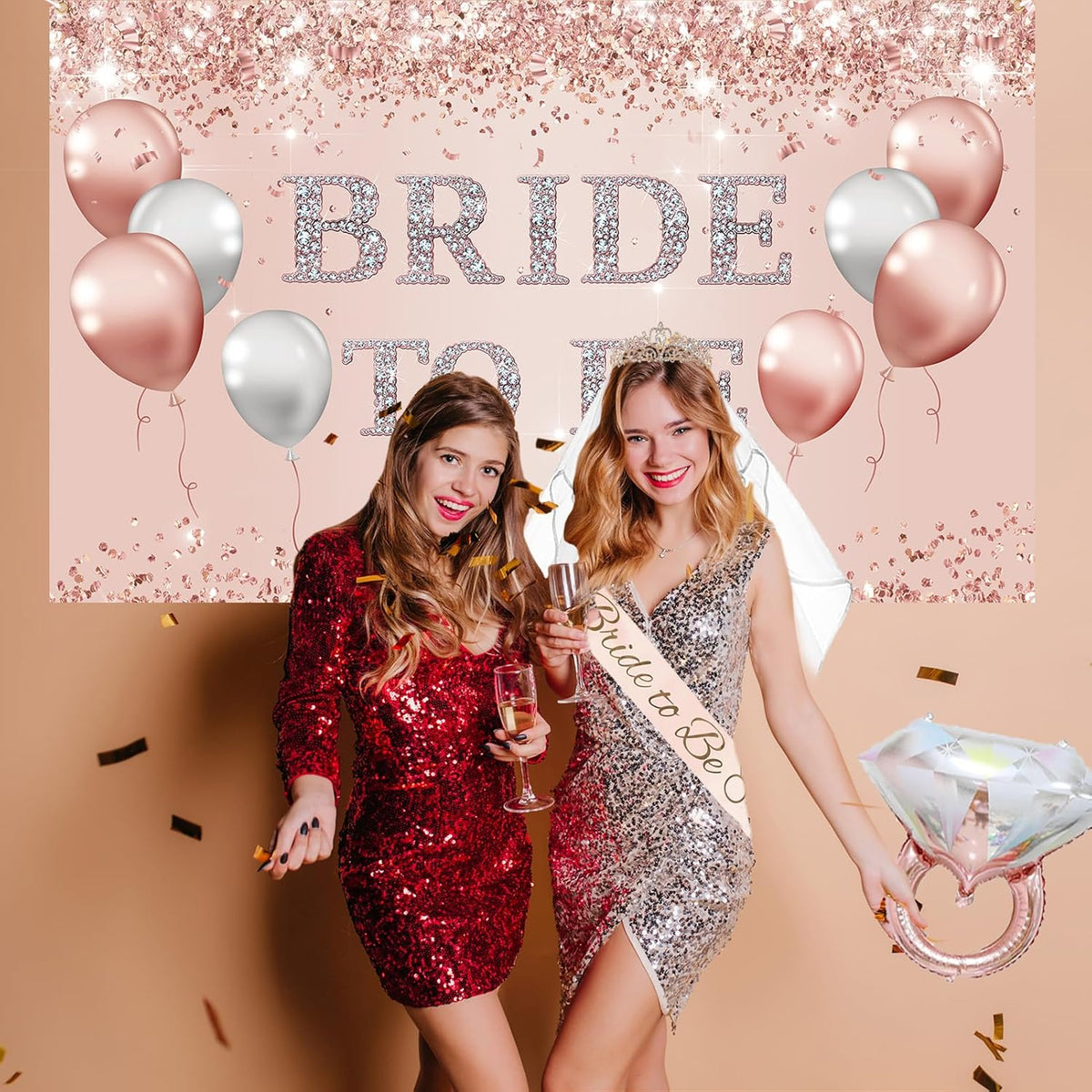 Trgowaul Bachelorette Party Decorations for Women, Rose Gold Bride to Be Banner, Bridal Shower