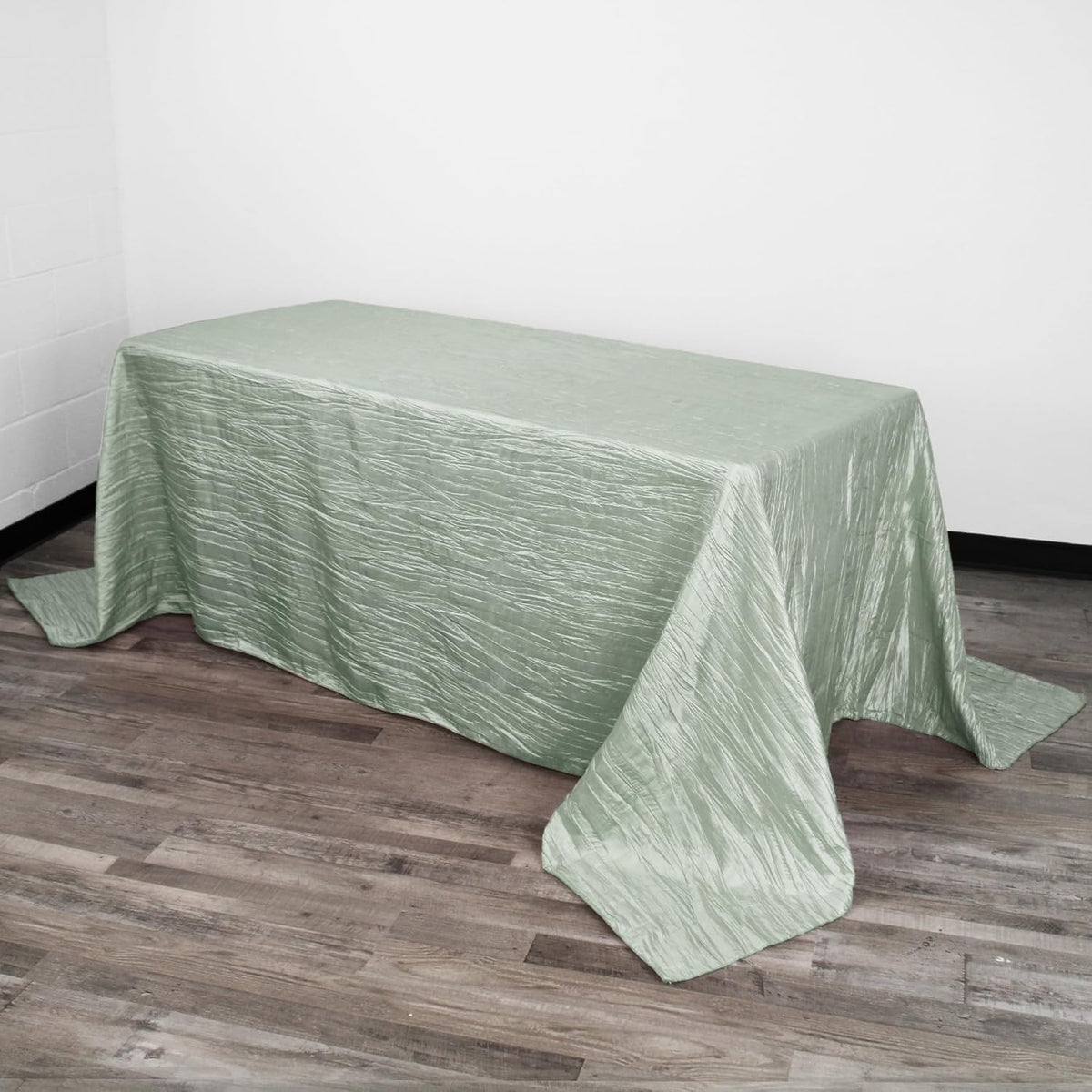 YOUR CHAIR COVERS - 90 x 132 inch Rectangular Crinkle Taffeta Tablecloth - Sage, Rectangle Table