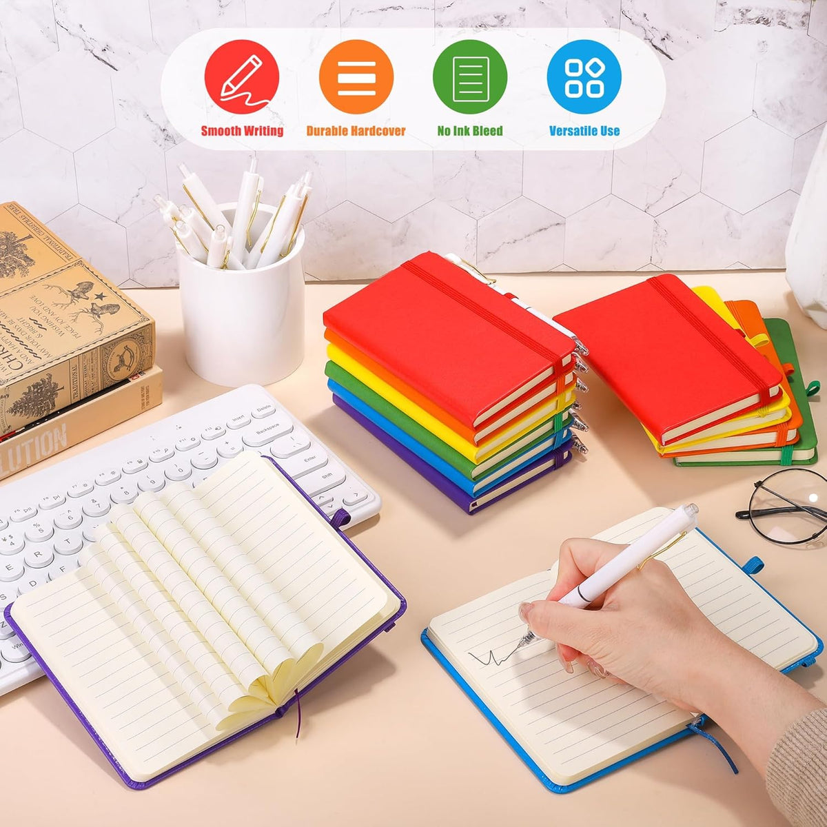 Aneco 50 Sets Pocket Notebook Journals with Pens, A6 Mini Hardcover PU Leather Lined Notebooks 3.5