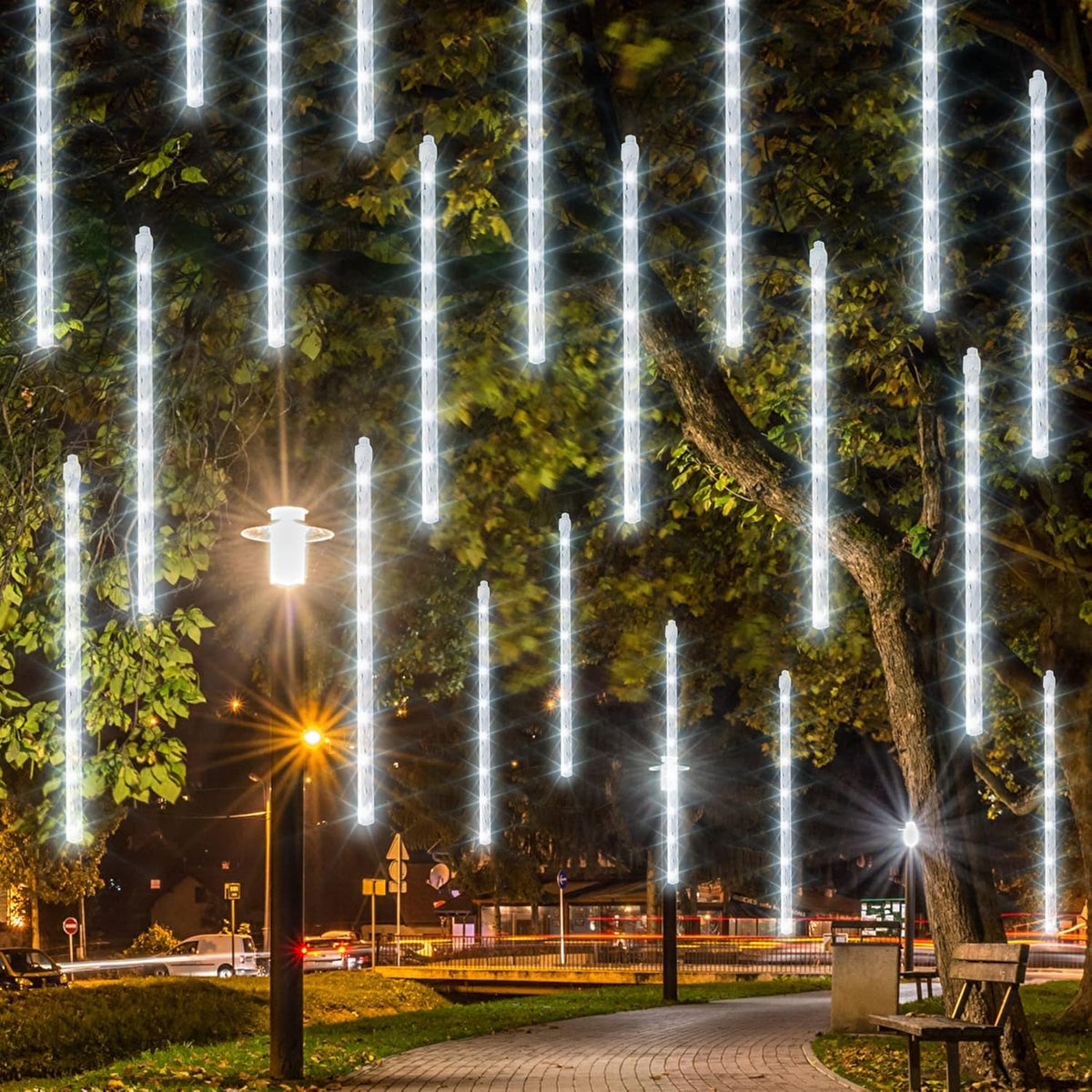 Dazzle Bright Christmas Lights Outdoor, 288LED Meteor Shower Rain Lights 12 Inch 8 Tubes