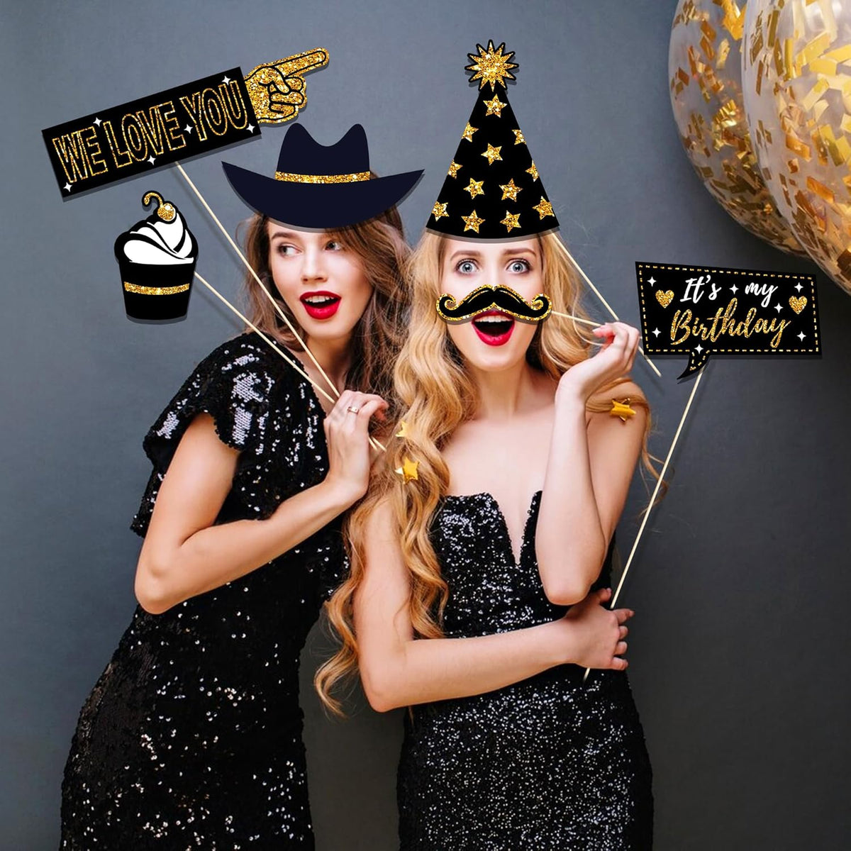 36 PCS Birthday Photo Booth Props Party Supplies Holiday Picture Decorations Photo Booth Props for