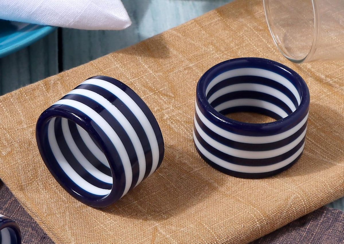 Set of 12 Epoxy Napkin Rings – Elegant Navy Blue & White Napkin Holders for Table Decor, Parties
