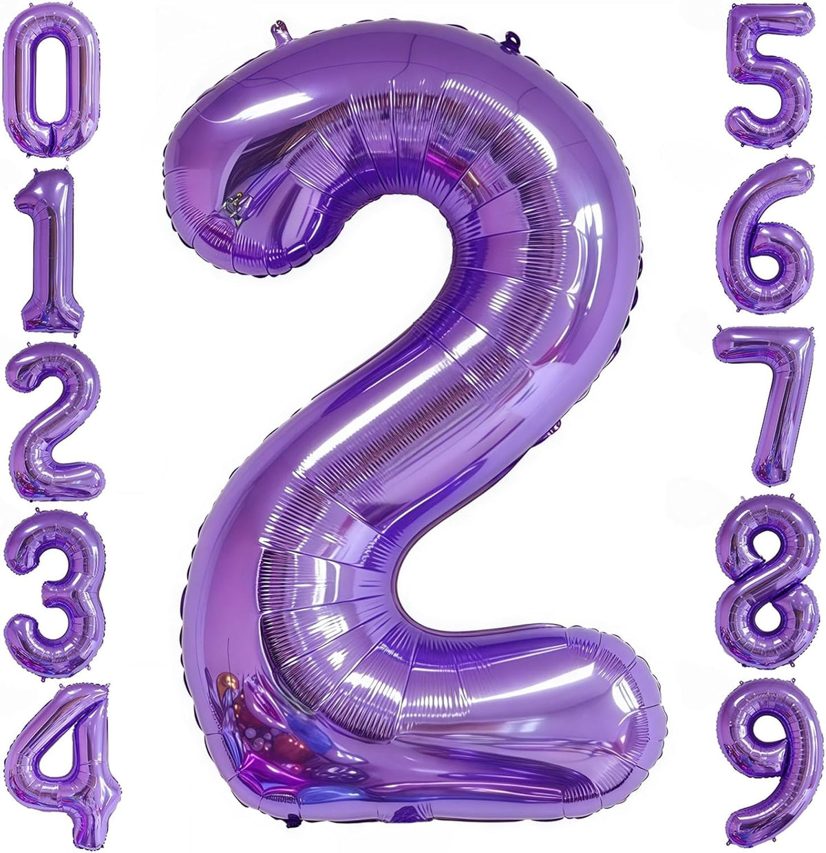 Purple 2 Balloon Number,40 Inch Number 2 Balloon Big Purple 2 Foil Mylar Helium Balloon for