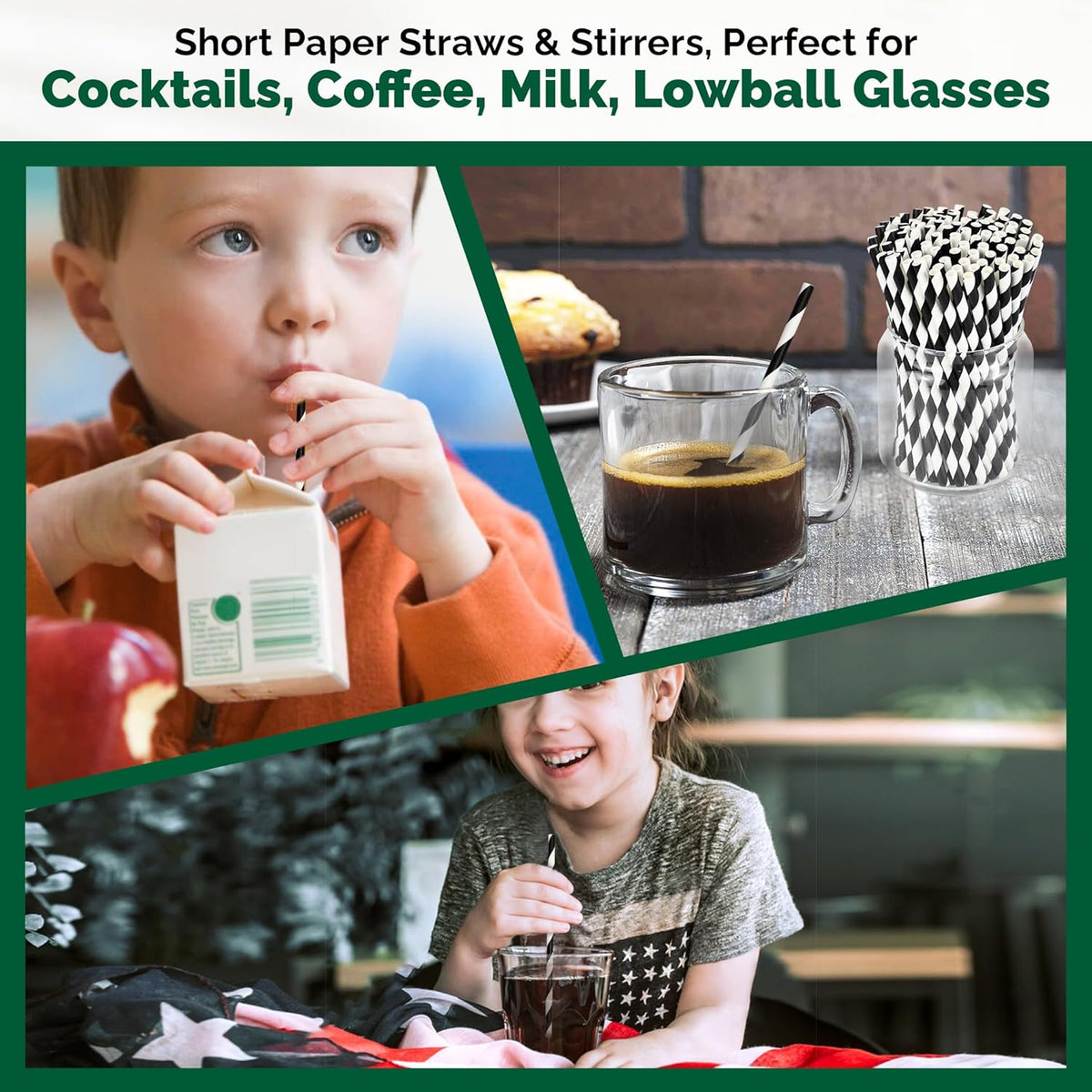 [500 Counts] Chunspak 5.75 inch Eco-friendly Disposable Short Paper Drinking Straws Bulk for