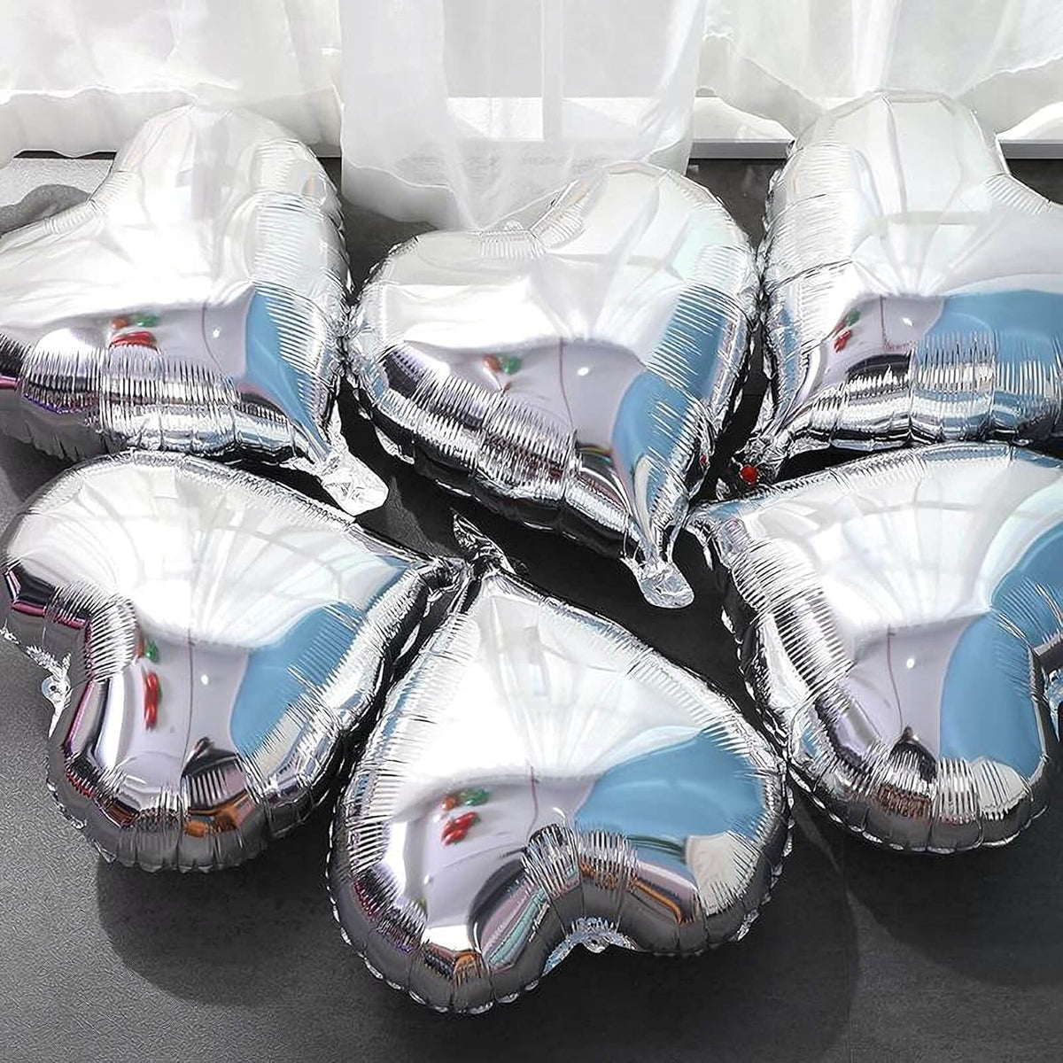10Pcs Silver Foil Heart Shaped Balloons 18 Inch Heart Mylar Balloons For Baby Shower Wedding