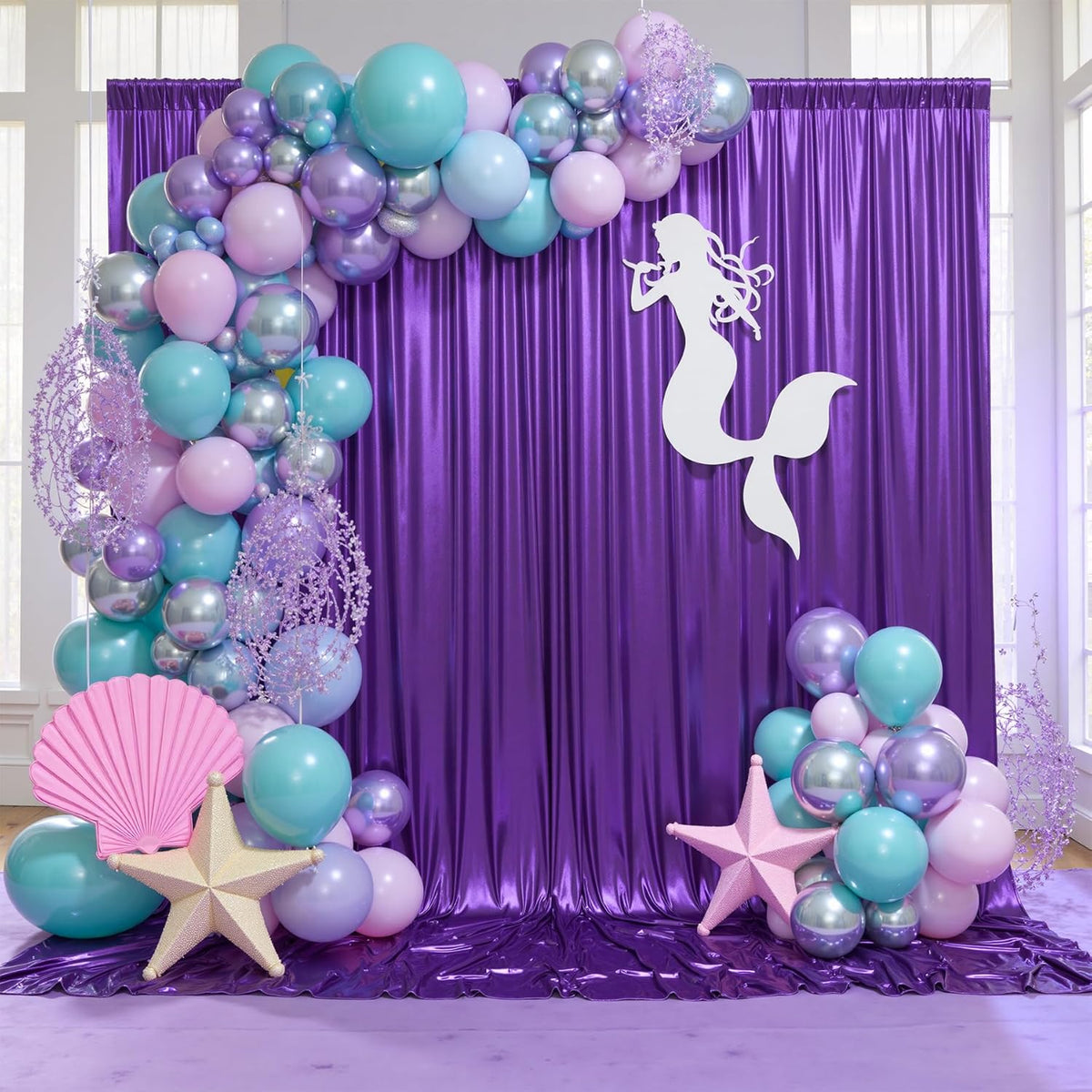 gogoparti 20x10FT Purple Sequin Backdrop Curtain - 4 Panels of 5x10FT Wrinkle-Free Glitter Drapes