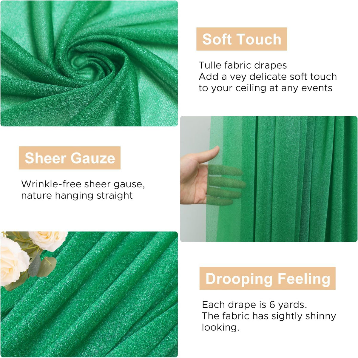 Wokceer Wedding Arch Draping Fabric 2 Panels 28.7" x 20FT Emerald Green Drapes Sheer Fabric