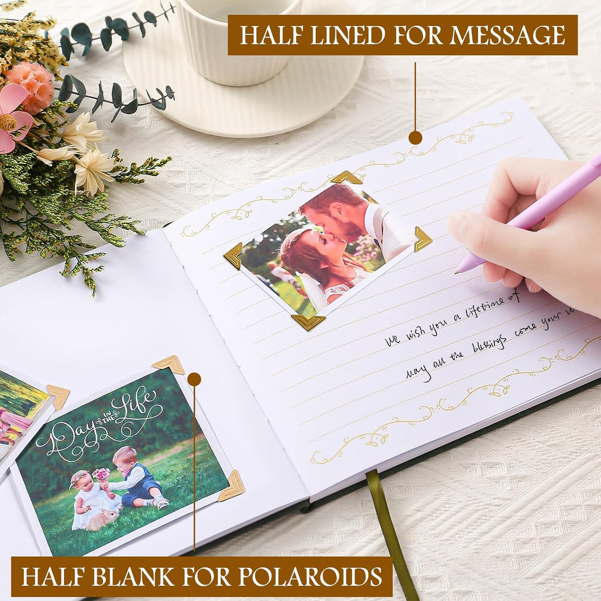 8x10 Leather Guest Book and Standup Sign Set, Gold Foiled Cover Registry Book for Wedding