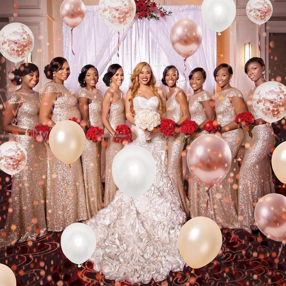 Rose Gold Balloons, 60PCS 12inch Rose Gold White Champagne Latex Balloon Confetti Balloons with