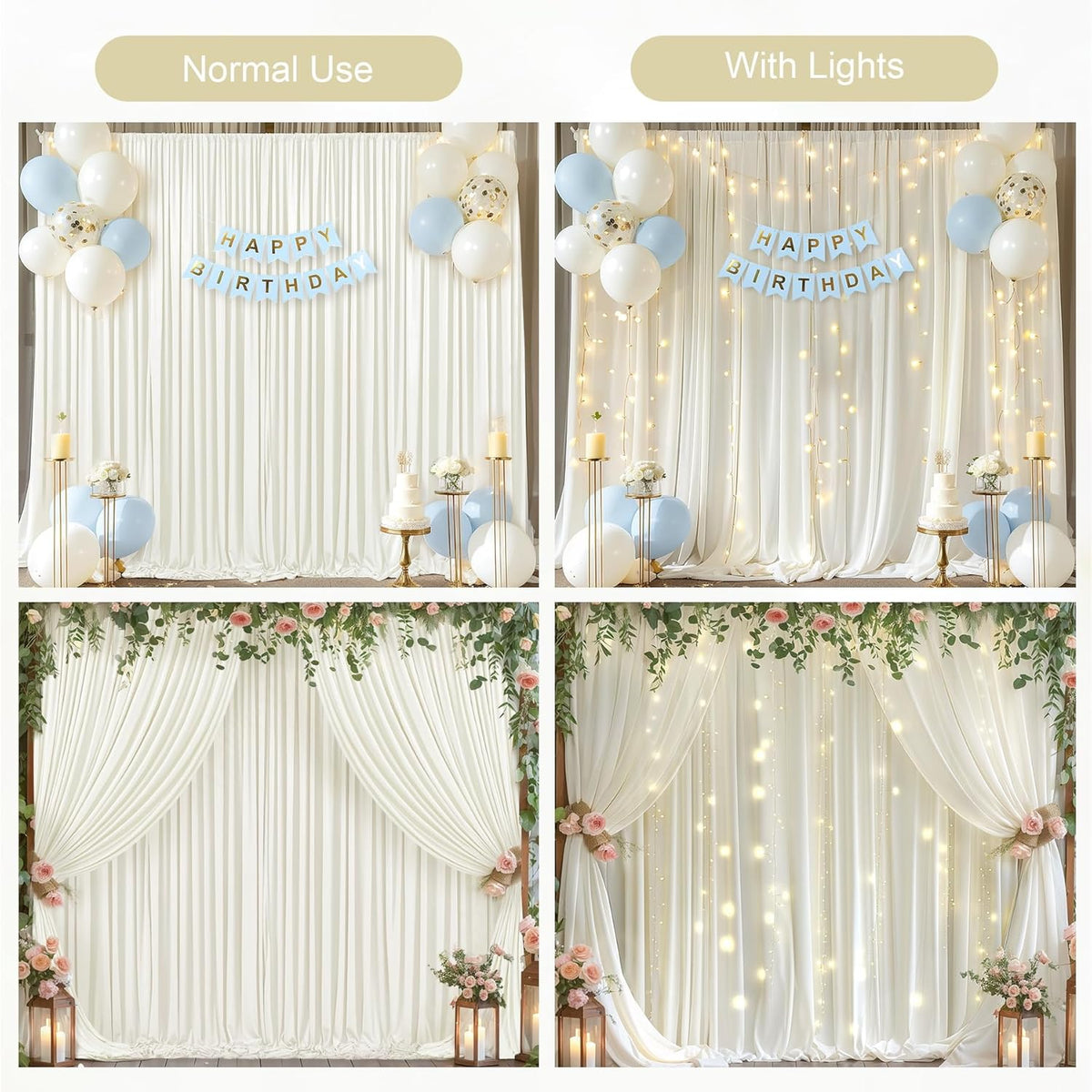 Ivory Backdrop Curtains with Lights for Baby Shower,10x10FT Wrinkle Free Ivory Drapes Photo