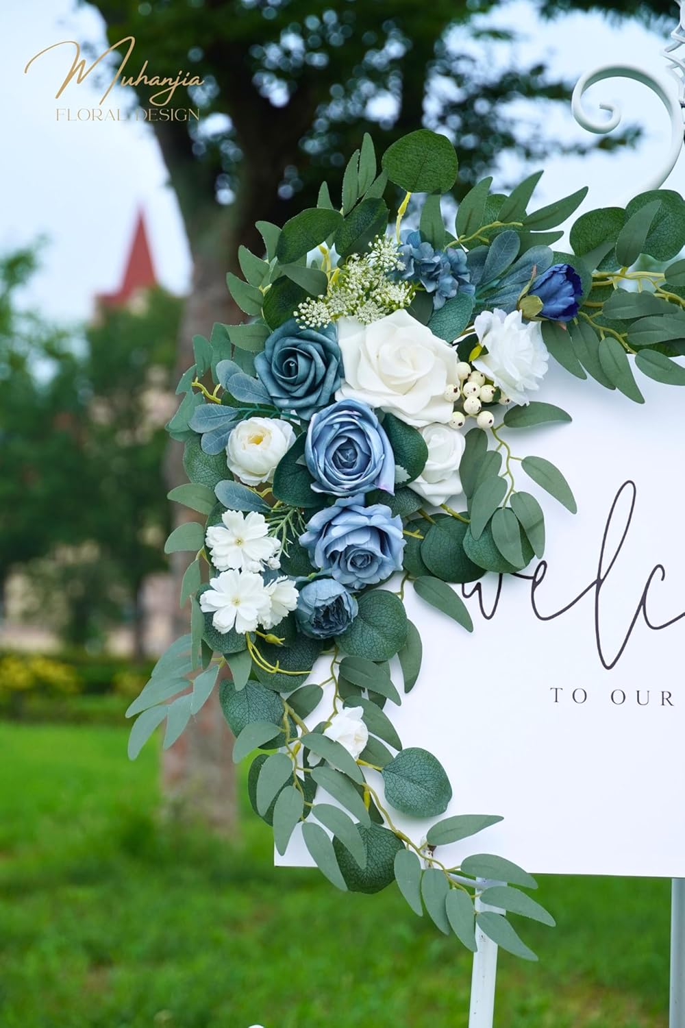 Wedding Sign Faux Flower Swag (Pack of 2) for Ceremony Party Reception Entrance Floral Decor Wall