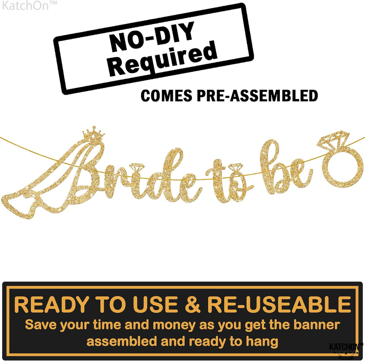 KatchOn, Glitter Bride to Be Banner Gold - 10 Feet, No DIY | Bridal Shower Banner for Bridal Shower