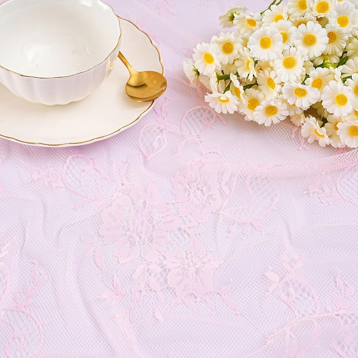 LuoluoHouse Pink Lace Table Cloth 60x120inch Tablecloth for Decorations Wedding Bridal Baby Shower
