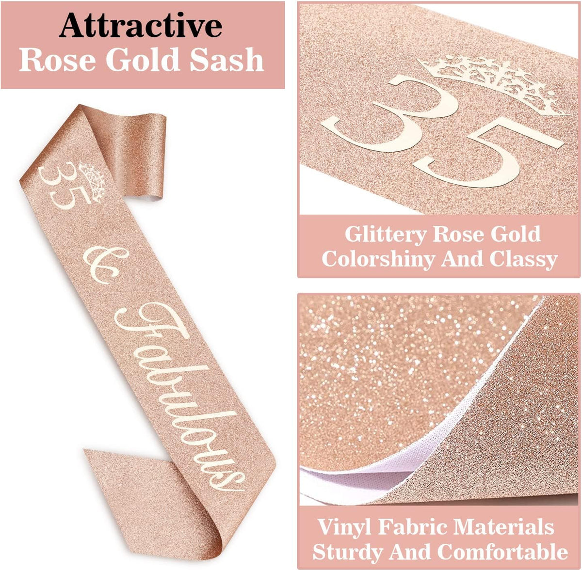 35th Birthday Decorations for Women Including Sash, Tiara/Crown, Numeral Candles and Cake Topper