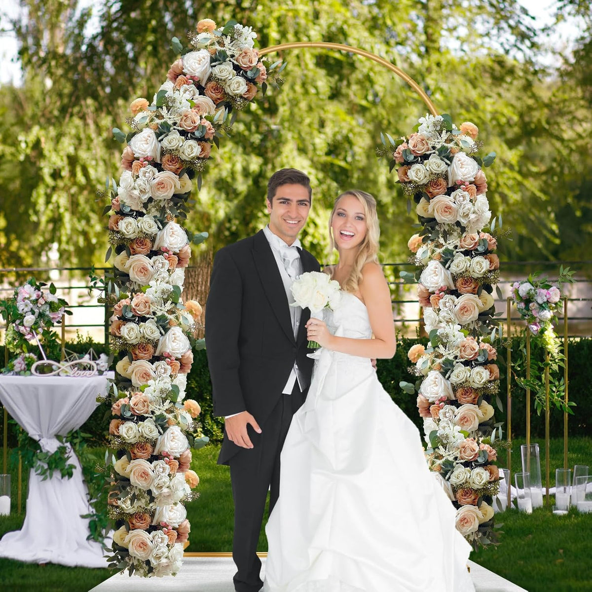Metal Arch Backdrop Stand 7.2FT Gold Wedding Balloon Arched Backdrop Stand Square Arch Frame for