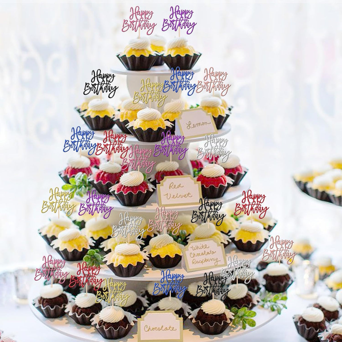 24 PCS Happy Birthday Cupcake Toppers Glitter Picks for Celebrating Party Decorations Anniversary