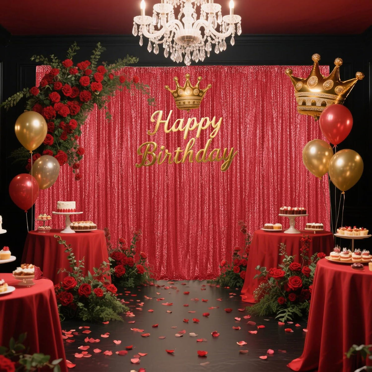 Red Sequin Backdrop Curtain 4 Pieces 2FTx8FT Glitter Photography Backdrop for Party Wedding