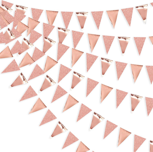 30Ft Rose Gold Party Decoration Rose Pink Triangle Pennant Banner Blush Pink Hanging Paper Flag