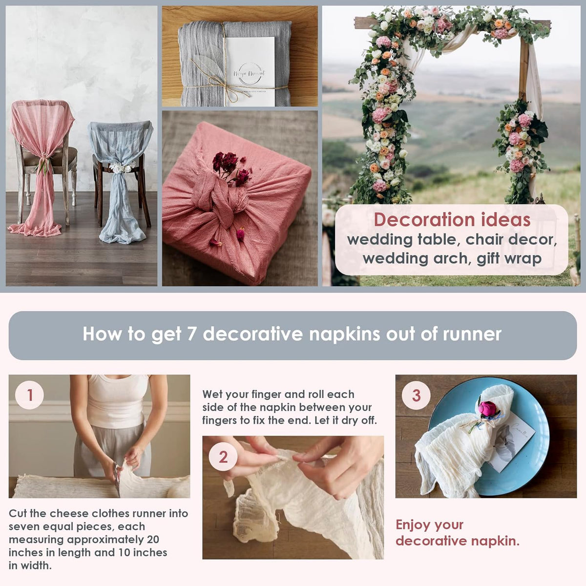 Ivory Cheesecloth Table Runner 141 inches Long Cream Gauze Table Runner for Bohemian Wedding Baby
