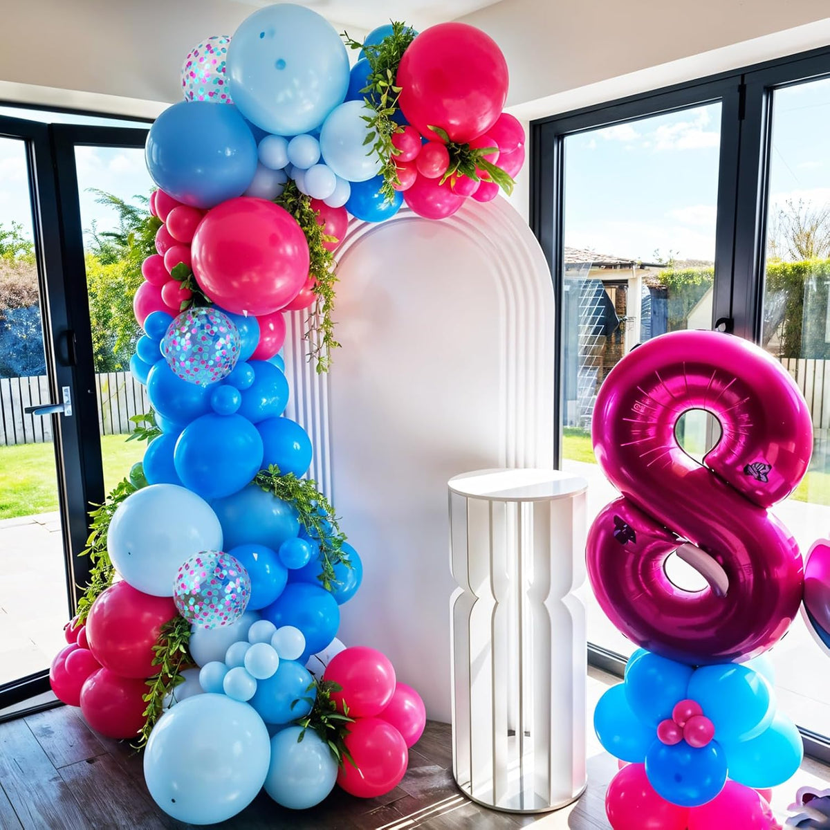 Pink and Blue Balloons, 12 Inch Royal Blue Hot Pink Confetti Balloons for Girl Cartoon Birthday
