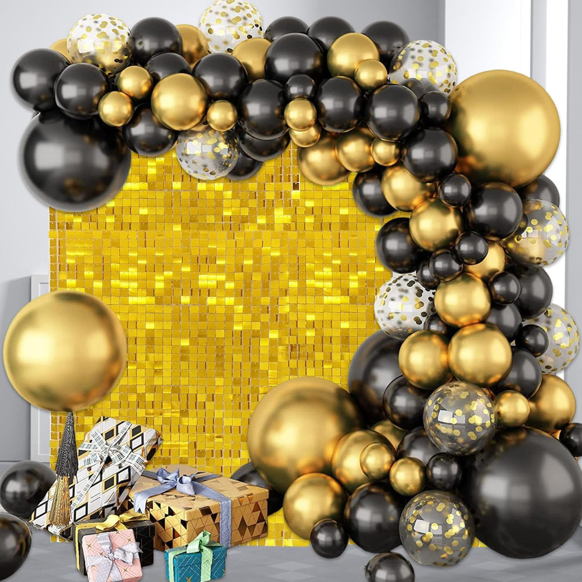 24PCS Gold Shimmer Wall Backdrop, Square Sequin Backdrops Panel, Glitter Wall Background for