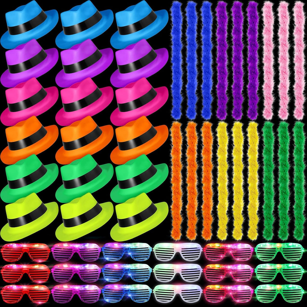 54 Pieces Neon Party Supplies Glow in The Dark Parties Supplies 18 Pcs Neon Gangster Party Hats 18