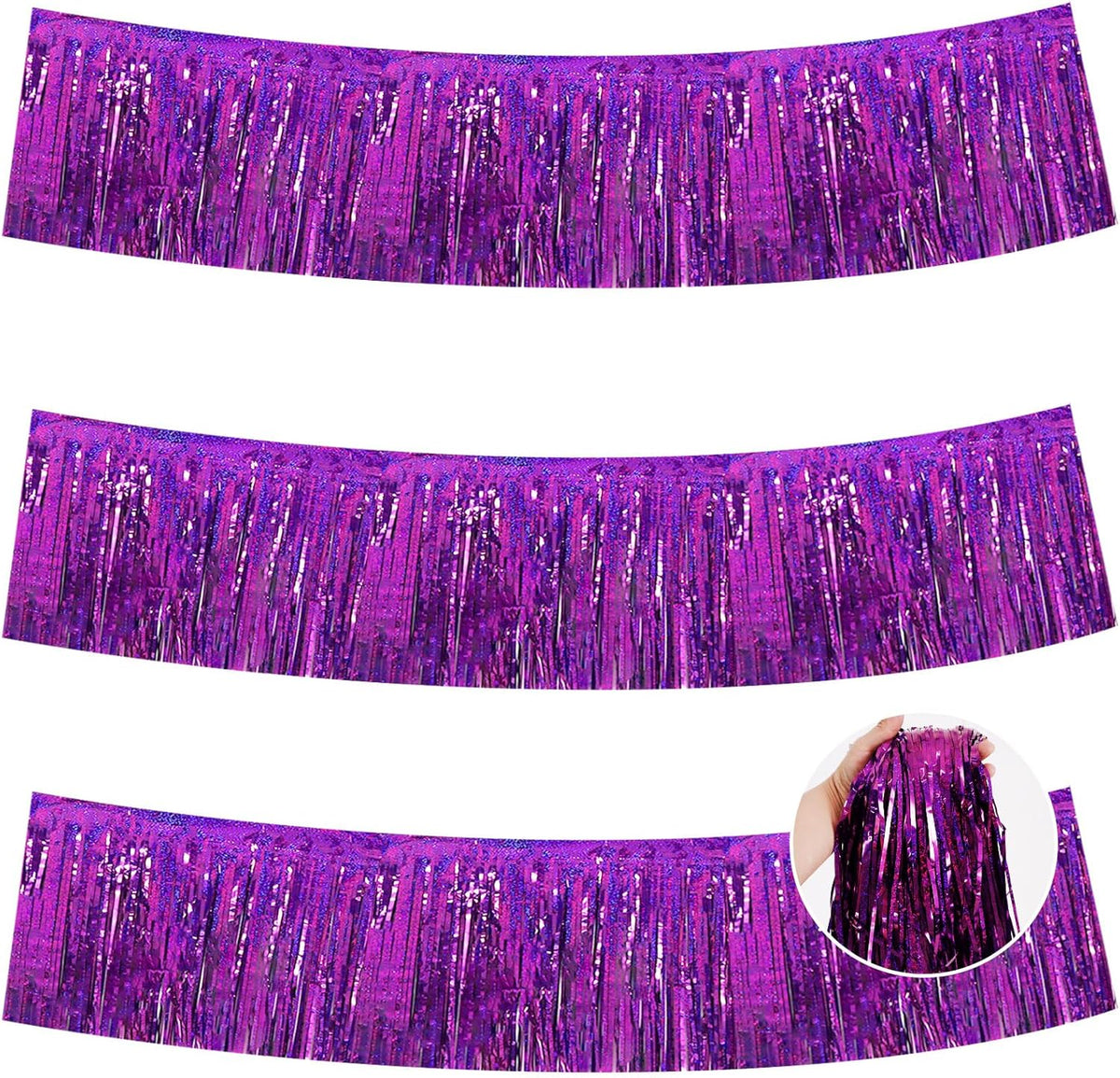 BEISHIDA 3 Packs Metallic Foil Fringe Garland Laser Purple Wall Hanging Tinsel Fringe Banners for