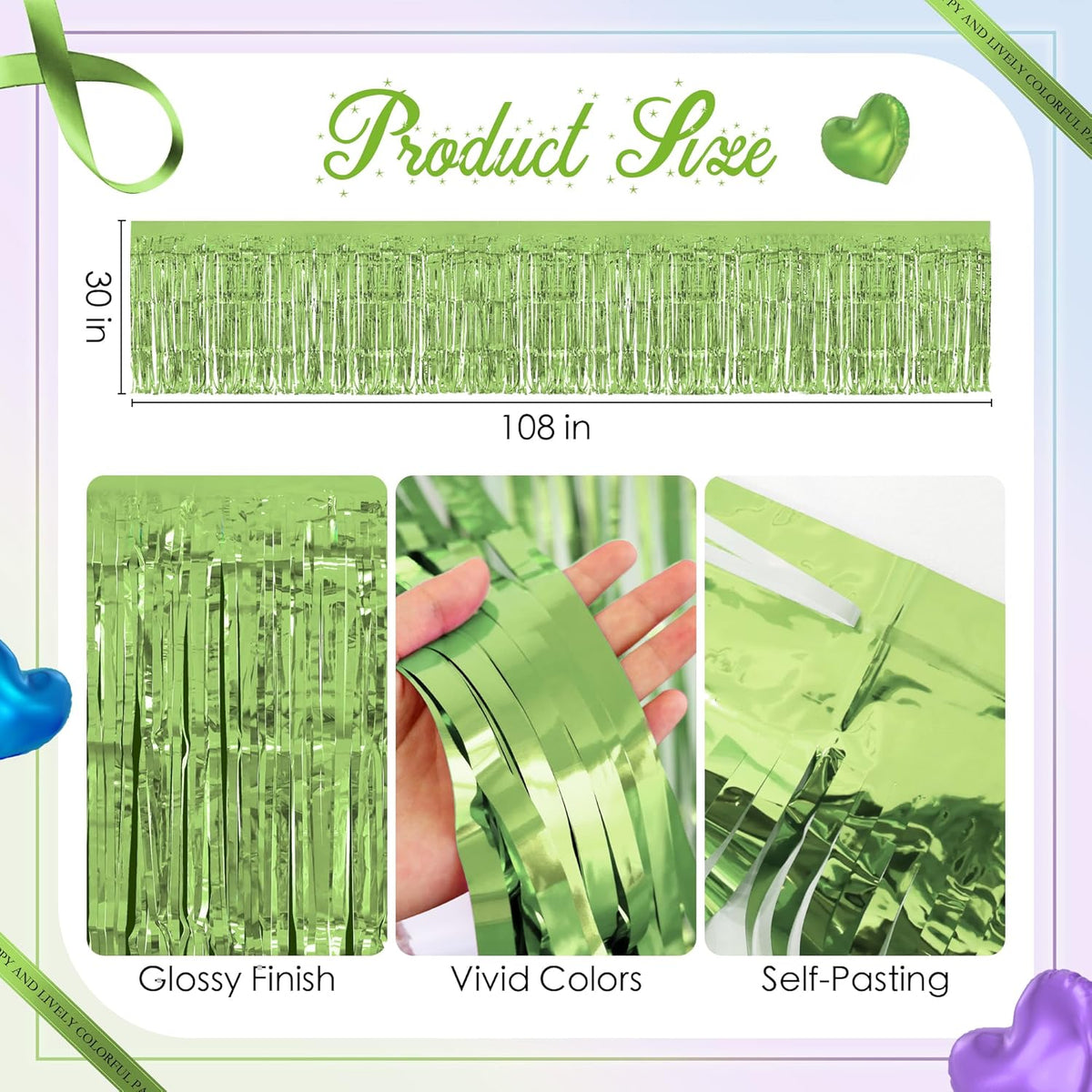 3 Pack Blue Green Purple Table Skirts, 29x108" Metallic Foil Tinsel Fringe Table Skirt for