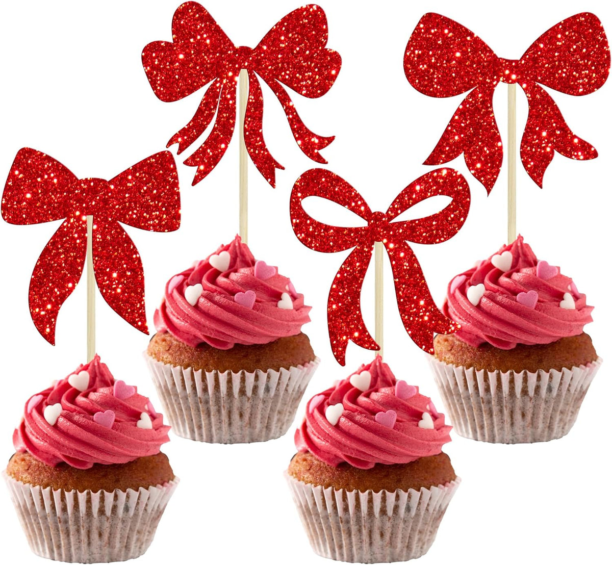 Gyufise 36Pcs Bow Cupcake Toppers Glitter Bowknot Cupcake Picks Bow Tie Birthday Decorations