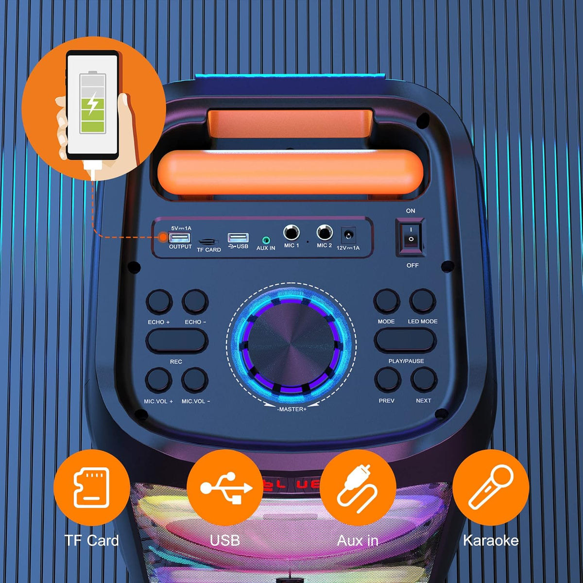 JYX Karaoke Machine with 2 Wireless Microphones, 8" Big Portable Bluetooth Speaker for Adults with