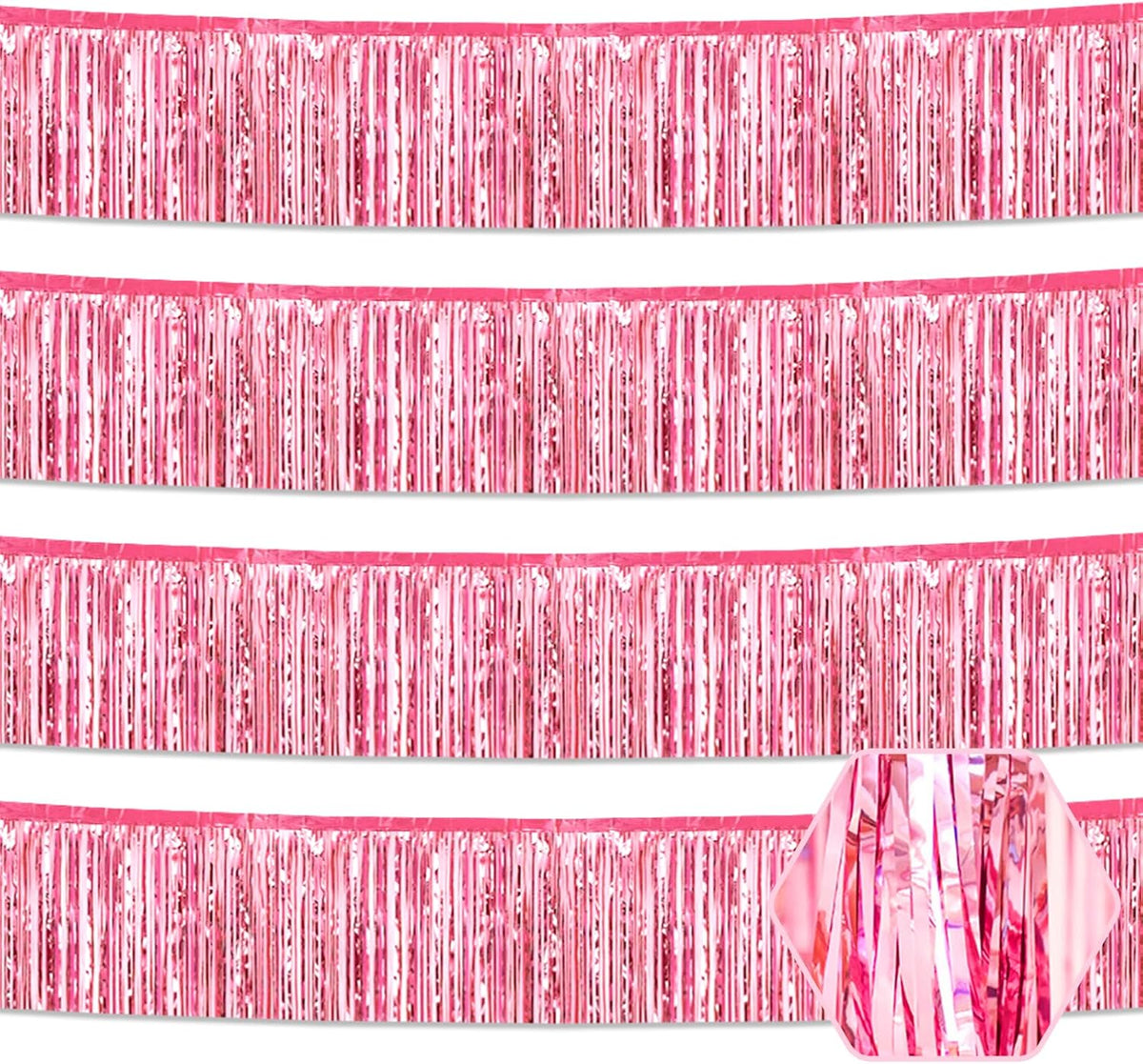 4 Pack 10 Feet Pink Foil Fringe Garland Metallic Tinsel Streamers Banner Wall Hanging Curtain