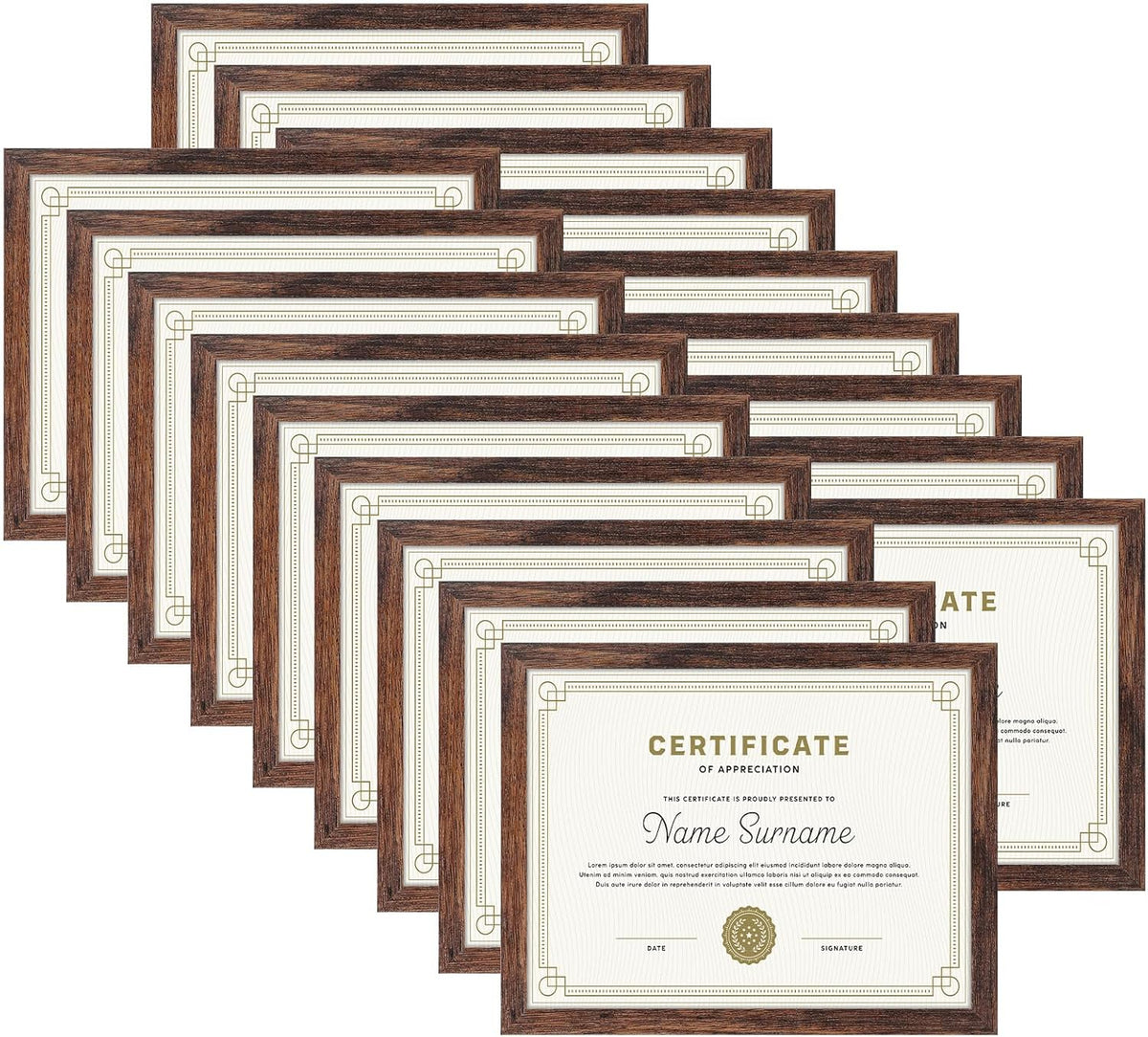 PETAFLOP Wooden Bulk 8.5x11 Picture Frame Set of 18, Rustic Brown Certificate Frames Fits 8.5 by 11